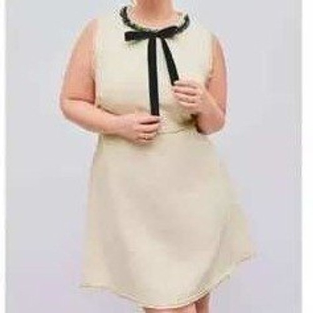 CIDER Tweed Mini Dress Womens XS Sleeveless Beige Lace Velvet Timeless Old Money